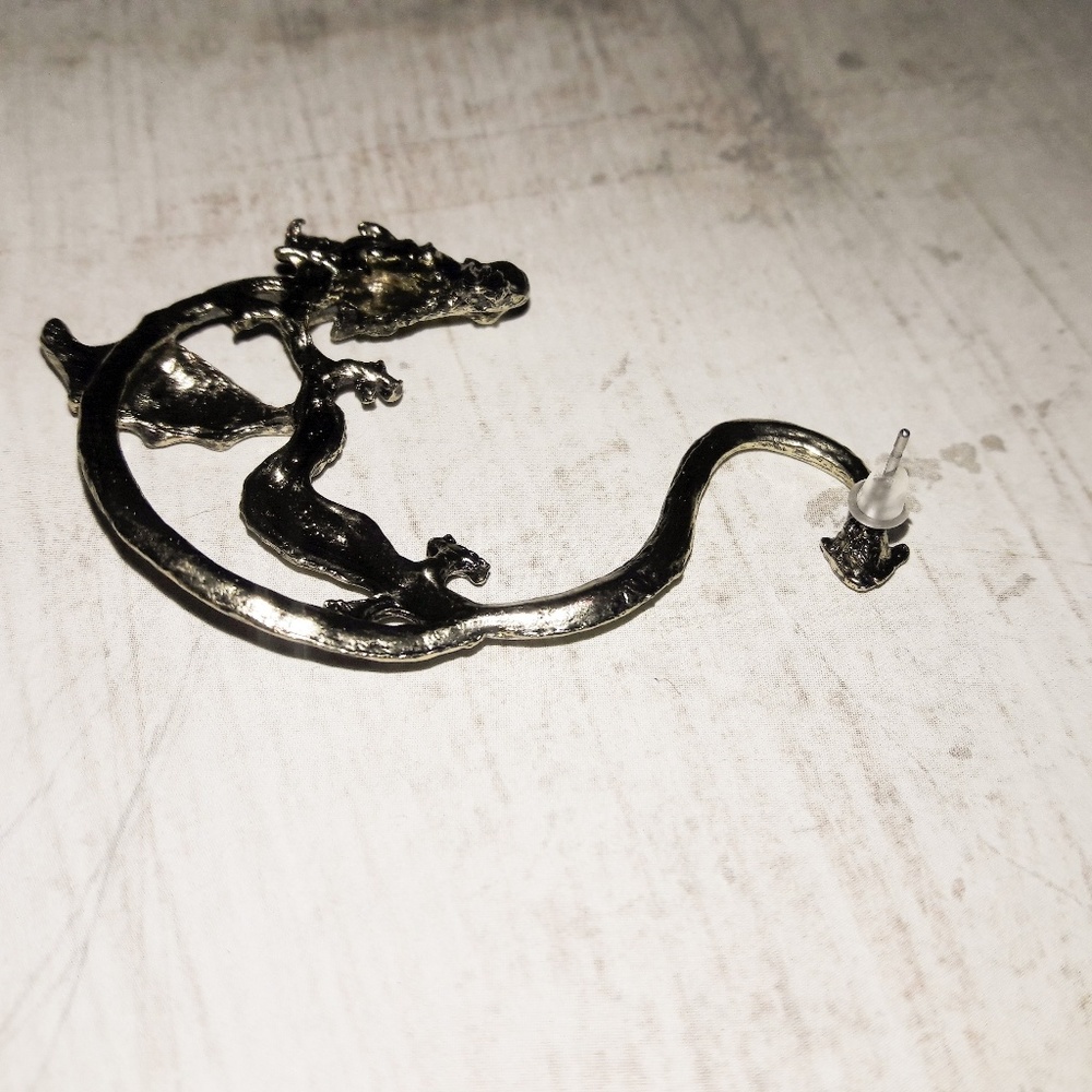 Antique Gold Bronze Dragon Ear Cuff Wrap Earring - Picture 4 of 5